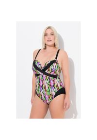 ULLA POPKEN - Damski Strój kąpielowy miękkie miseczki z fiszbinami kopertowy styl. Kolekcja: plus size. Kolor: czarny. Materiał: poliamid, materiał, elastan #1