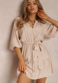 Renee - Beżowa Sukienka Kharon. Kolor: beżowy. Materiał: materiał, tkanina. Długość: mini #3