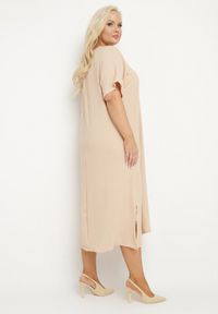 Born2be - Beżowa Sukienka z Bawełną o Pudełkowym Kroju z Ozdobnym Marszczeniem Telisea. Okazja: na co dzień. Kolor: beżowy. Materiał: bawełna. Sezon: lato. Typ sukienki: proste. Styl: klasyczny, casual #4