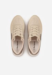 Renee - Beżowe Sneakersy na Platformie z Tweedowym Zdobieniem i Perforacją Dioseleia. Okazja: na co dzień. Kolor: beżowy. Materiał: jeans. Wzór: aplikacja. Obcas: na platformie #2