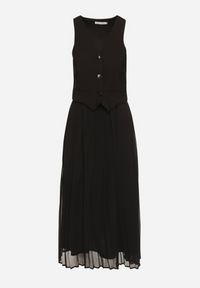 Born2be - Czarna Plisowana Sukienka z Wiskozy z Wszytą Kamizelką Silanda. Typ kołnierza: dekolt w serek. Kolor: czarny. Materiał: wiskoza. Sezon: wiosna. Styl: klasyczny, elegancki #7