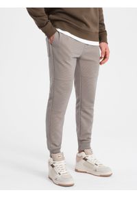 Ombre Clothing - Spodnie dresowe męskie z tkaniny ottoman - popielate V4 - Rozmiar: L. Kolor: szary. Materiał: tkanina, dresówka. Styl: sportowy
