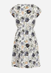 Born2be - Ciemnoszara Kwiatowa Sukienka z Bawełną o Rozkloszowanym Kroju Mavelione. Okazja: na co dzień. Kolor: szary. Materiał: bawełna. Wzór: kwiaty. Typ sukienki: rozkloszowane. Styl: klasyczny, casual #5