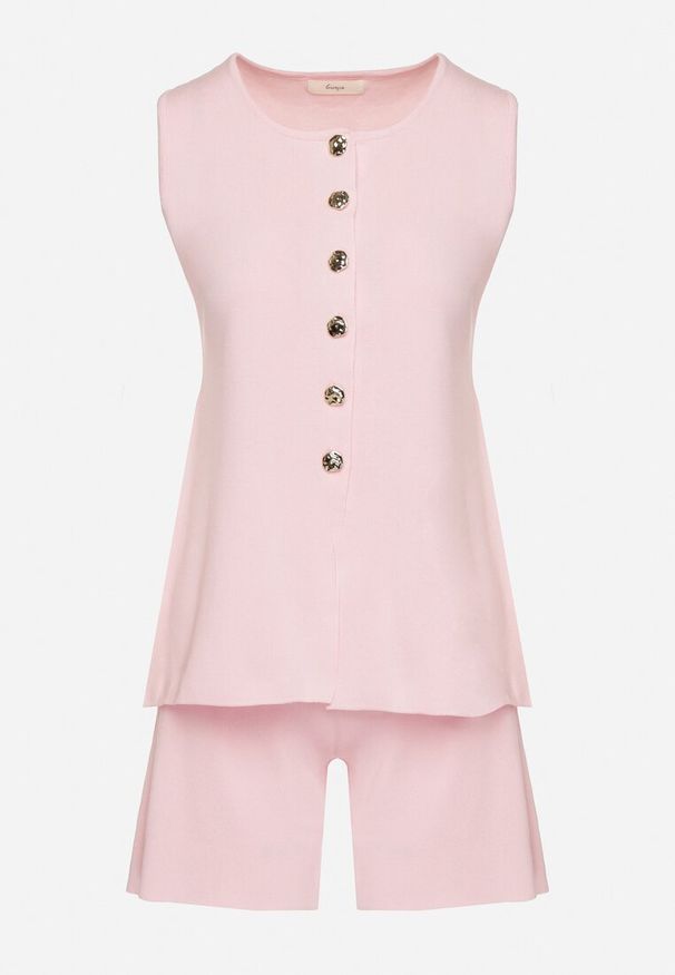Born2be - Różowy Komplet Kamizelka na Guziki i Szorty Folaya. Kolor: różowy