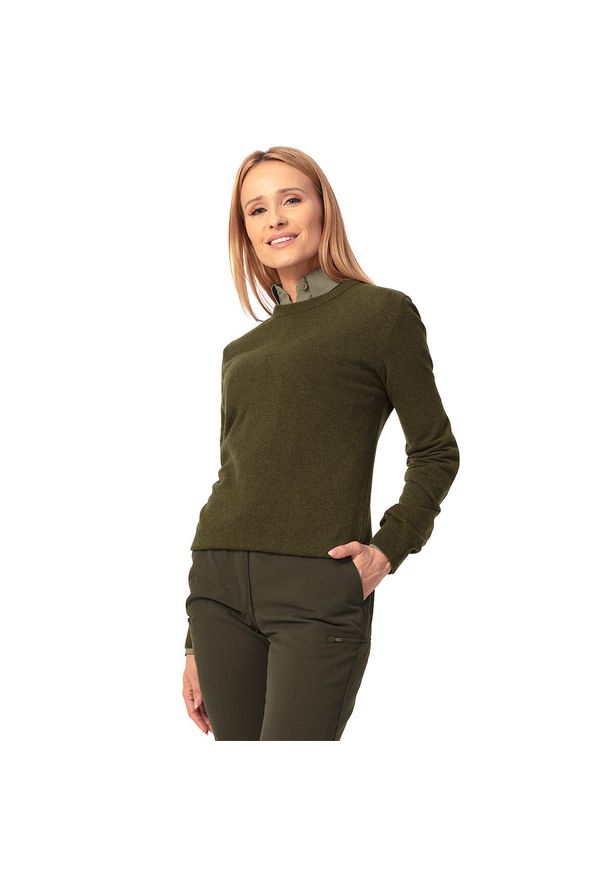 TAGART - Sweter myśliwski damski Tagart Oslo Lady Green 100% wełna Merino. Kolor: zielony. Materiał: wełna