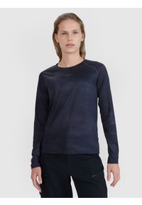 4f - Longsleeve rowerowy szybkoschnący damski - czarny. Typ kołnierza: kołnierzyk stójkowy. Kolor: czarny. Materiał: syntetyk, materiał, elastan, włókno, dzianina. Długość rękawa: długi rękaw. Długość: krótkie. Wzór: gładki, ze splotem. Sport: kolarstwo