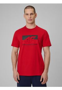 4f - 4F T-shirt regular z nadrukiem męski - czerwony XL. Okazja: na co dzień. Kolor: czerwony. Materiał: dzianina, bawełna, materiał. Wzór: nadruk. Styl: casual #1