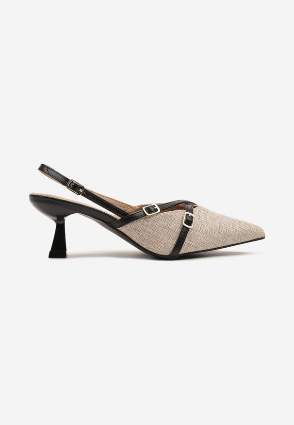 Born2be - Beżowo-Czarne Sandały Czółenka Slingback na Obcasie Kaczuszka z Paskami z Klamerkami Arivella. Okazja: na spotkanie biznesowe, na co dzień, do pracy. Zapięcie: pasek. Kolor: beżowy. Obcas: na obcasie. Styl: elegancki, biznesowy, klasyczny, casual. Wysokość obcasa: średni