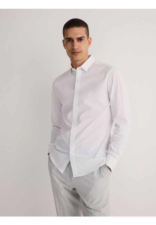 Reserved - Koszula slim fit - biały. Kolor: biały. Materiał: bawełna, tkanina