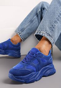 Born2be - Niebieskie Sznurowane Sneakersy na Grubej Podeszwie ze Żłobieniami Dangray. Kolor: niebieski #3