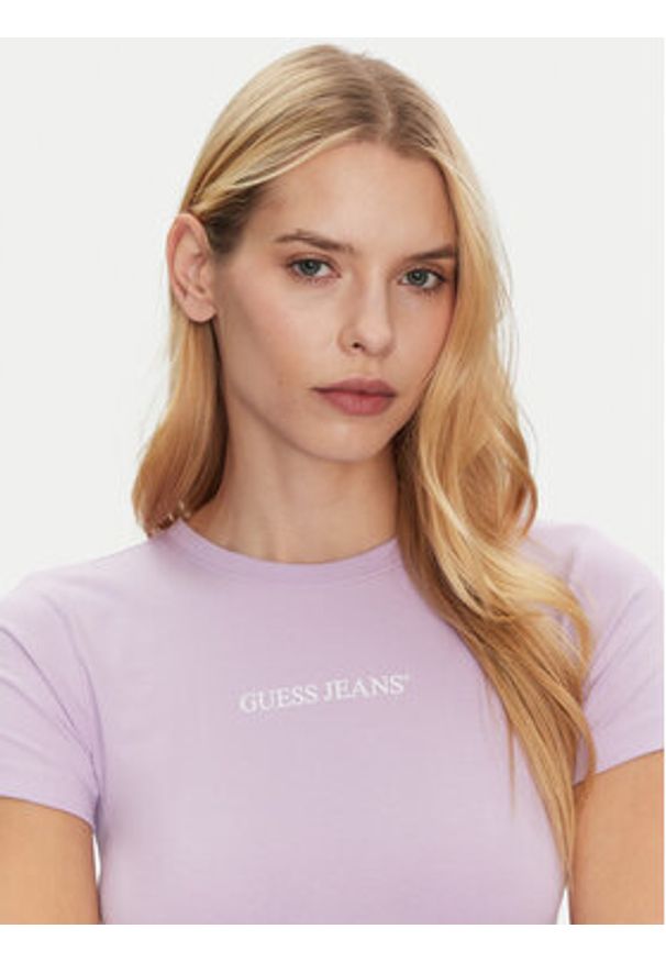 Guess Jeans T-Shirt W4YI01 J1314 Fioletowy Slim Fit. Kolor: fioletowy. Materiał: bawełna