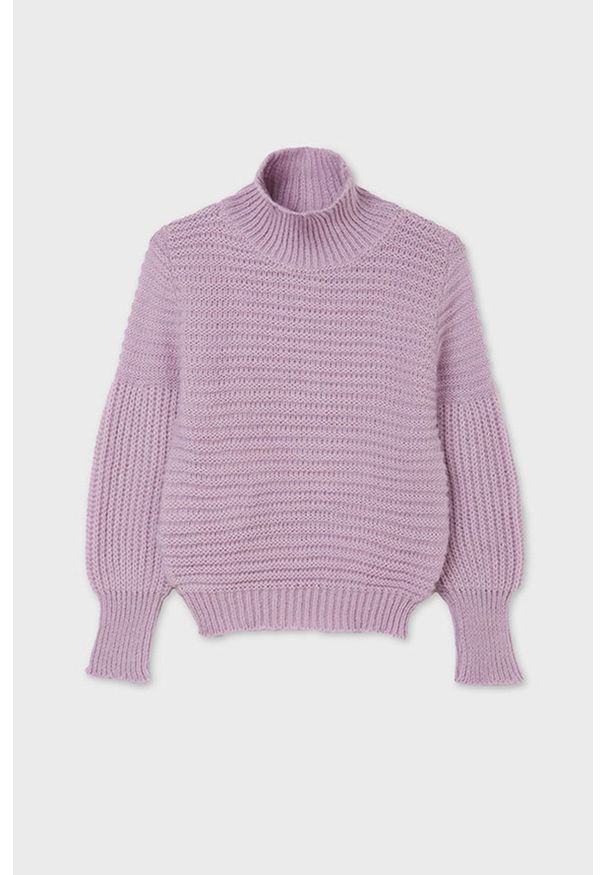 Mayoral Sweter dziecięcy kolor różowy ciepły. Typ kołnierza: golf. Kolor: różowy. Materiał: materiał, dzianina. Wzór: gładki