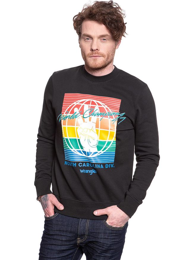 Wrangler - BLUZA WRANGLER GLOBE SWEAT FADED BLACK W6C5HXXV6 112130708. Wzór: nadruk