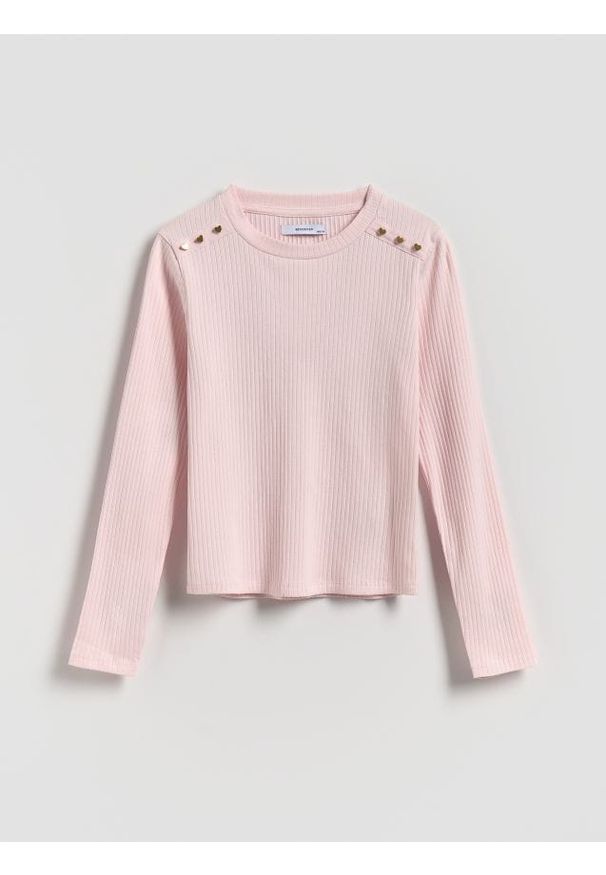 Reserved - Koszulka z ozdobnymi guzikami - pastelowy róż. Kolor: różowy. Materiał: bawełna
