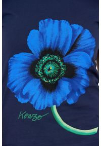 Kenzo - KENZO Granatowy t-shirt damski z niebieskim makiem. Kolor: niebieski