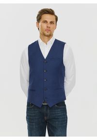 Pako Lorente - PAKO LORENTE – Granatowa męska elegancka kamizelka. Okazja: na wesele, na ślub cywilny. Kolor: niebieski. Materiał: wiskoza, poliester. Styl: elegancki