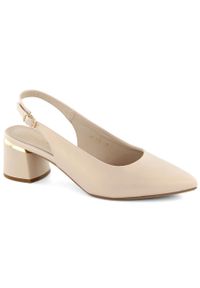 Sandały damskie eleganckie pełne w szpic beżowe perłowe Sergio Leone SK175. Kolor: biały, beżowy, wielokolorowy. Materiał: skóra ekologiczna. Styl: elegancki #1