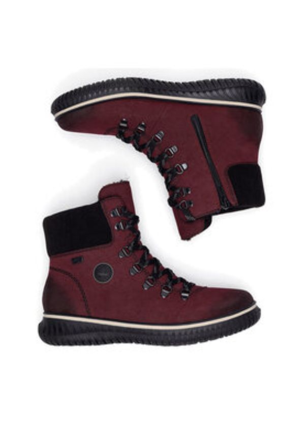 Rieker Trzewiki 74247-35 Bordowy. Kolor: czerwony. Materiał: materiał