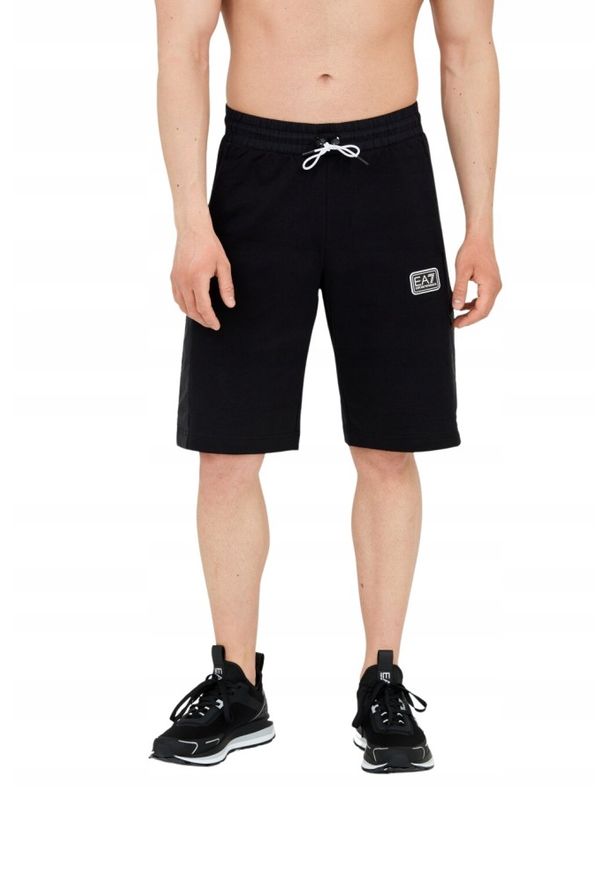 EA7 Emporio Armani - EA7 Męskie czarne shorty ze wstawkami, Rozmiar XXL. Kolor: czarny. Materiał: bawełna. Długość: krótkie