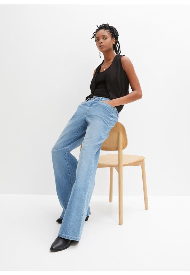 bonprix - Top w prążek z czystej bawełny organicznej (2 szt. w opak.). Kolor: czarny. Materiał: bawełna. Wzór: prążki