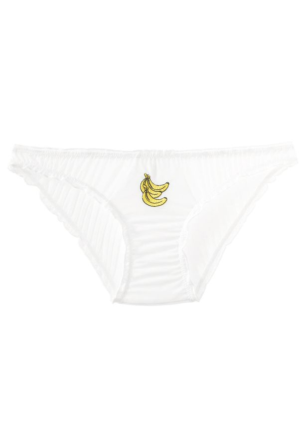 Intica - Figi z haftem owocowym z delikatnego materiału Anjana. Kolor: biały. Materiał: materiał. Wzór: haft