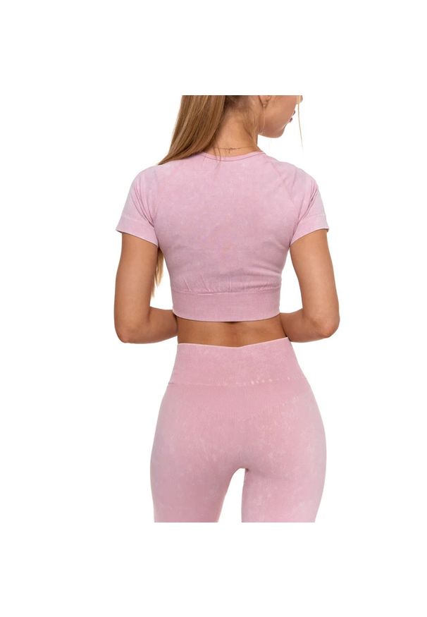 Różowy Damski Komplet Top+Legginsy Moraj. Okazja: na co dzień. Kolor: różowy. Materiał: materiał. Długość rękawa: krótki rękaw. Długość: krótkie. Styl: elegancki, casual, sportowy