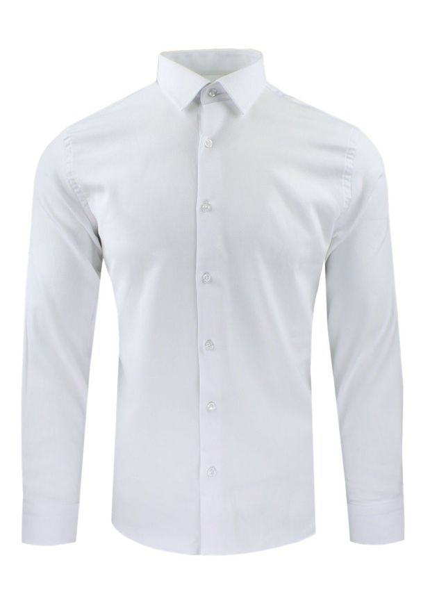 Taliowana Koszula Wizytowa, Męska - Victorio - Biała, Elegancka. Kolor: biały. Materiał: elastan, poliester, bawełna. Styl: wizytowy, elegancki