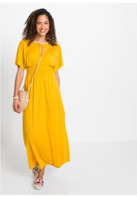 Długa sukienka z dżerseju bonprix żółty szafranowy. Kolor: żółty. Materiał: jersey. Długość: maxi #3