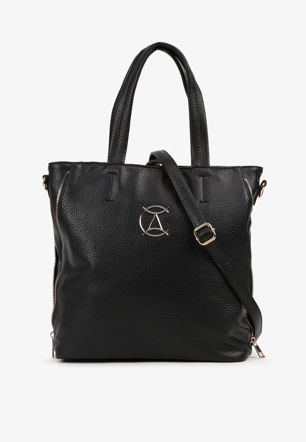 Renee - Czarna Torebka Shopper na Ramię z Paskiem z Regulacją Vemeriana. Kolor: czarny. Sezon: lato, wiosna. Styl: elegancki, casual. Rodzaj torebki: na ramię