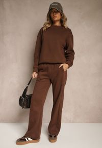 Renee - Brązowy Ocieplany Komplet Dresowy Oversize z Bawełny Bluza i Spodnie Celestila. Kolor: brązowy. Materiał: dresówka, bawełna #3