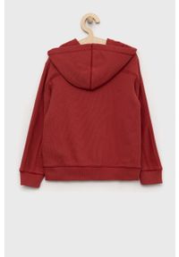 United Colors of Benetton bluza bawełniana dziecięca kolor bordowy z kapturem gładka. Okazja: na co dzień. Typ kołnierza: kaptur. Kolor: różowy. Materiał: bawełna. Wzór: gładki. Styl: casual #2