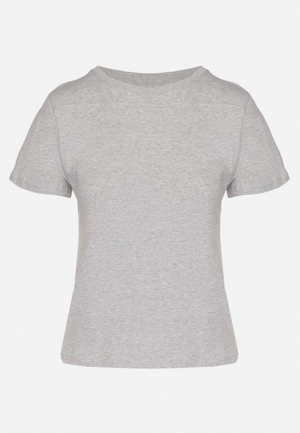 Born2be - Szary Klasyczny T-shirt z Bawełny Lorali. Okazja: na spacer. Kolor: szary. Materiał: bawełna. Wzór: gładki. Styl: klasyczny