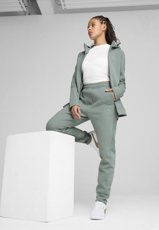 Puma - Damska rozpinana bluza z kapturem EVOSTRIPE PUMA Green Moon. Typ kołnierza: kaptur. Kolor: zielony