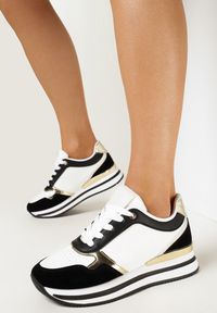 Born2be - Czarno-Białe Sneakersy Lilala. Nosek buta: okrągły. Kolor: czarny. Materiał: materiał. Szerokość cholewki: normalna. Obcas: na platformie #5