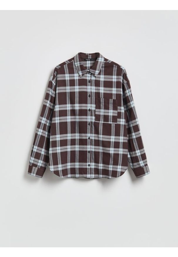 Reserved - Koszula w kratę - ciemnobrązowy. Kolor: brązowy. Materiał: bawełna, wiskoza, tkanina