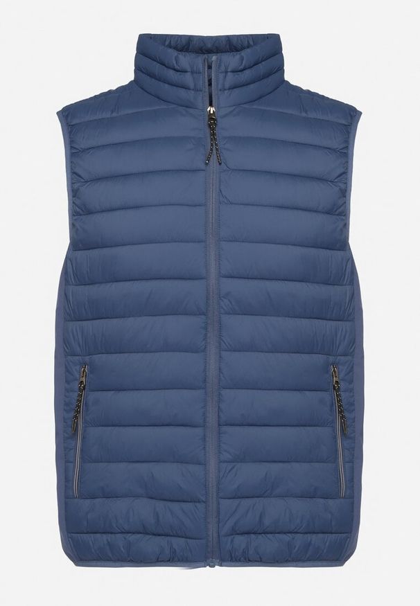 Born2be - Niebieska Pikowana Kamizelka z Kieszeniami na Suwak Hanilea. Okazja: na co dzień. Kolor: niebieski. Materiał: jeans. Styl: casual, elegancki, klasyczny