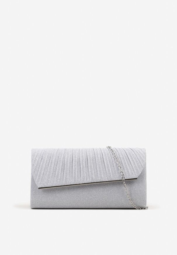 Born2be - Srebrna Torebka Kopertówka Ozdobiona Brokatem z Odpinanym Łańcuszkiem Velida. Kolor: srebrny. Wzór: aplikacja. Styl: wizytowy, glamour, elegancki