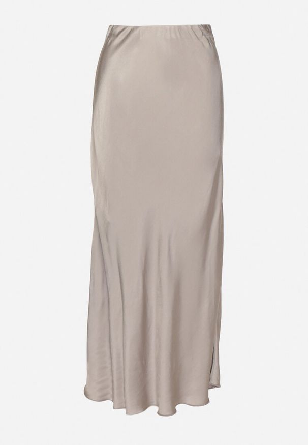 Born2be - Szara Spódnica Satynowa z Wiskozy o Rozkloszowanym Kroju Hanorilae. Okazja: na co dzień. Kolor: szary. Materiał: satyna, wiskoza. Styl: klasyczny, casual