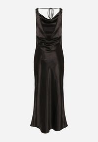 Born2be - Czarna Koktajlowa Sukienka Satynowa z Wiskozy z Bawełną Delinavia. Kolor: czarny. Materiał: satyna, bawełna, wiskoza. Styl: wizytowy #5