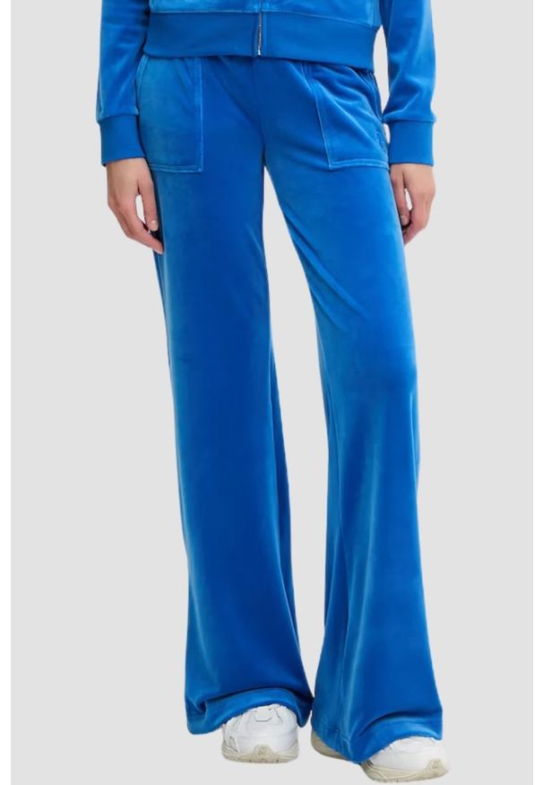 Juicy Couture - JUICY COUTURE Chabrowe spodnie dresowe damskie Layla Low Rise, Rozmiar XS. Stan: obniżony. Kolor: niebieski. Materiał: dresówka