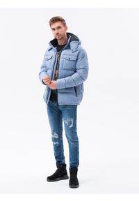 Ombre Clothing - Kurtka męska zimowa z kapturem - błękitna V8 C518 - XXL. Okazja: na co dzień. Typ kołnierza: kaptur. Kolor: niebieski. Materiał: poliester, nylon. Sezon: zima. Styl: casual #10