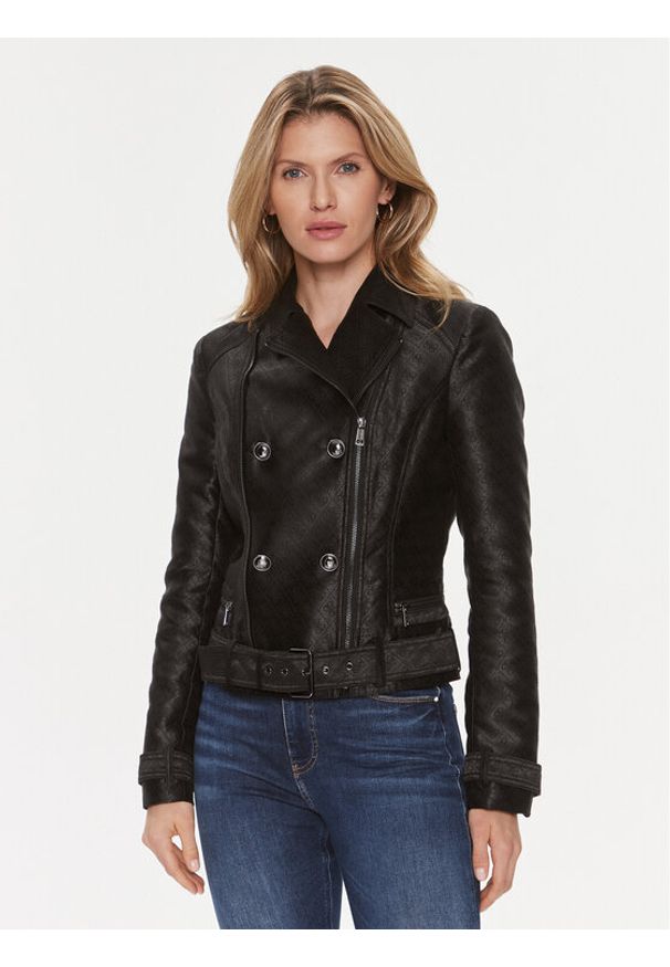 Guess Kurtka z imitacji skóry Olivia Moto Jacket W3YL25 WFIR2 Czarny Regular Fit. Kolor: czarny. Materiał: syntetyk