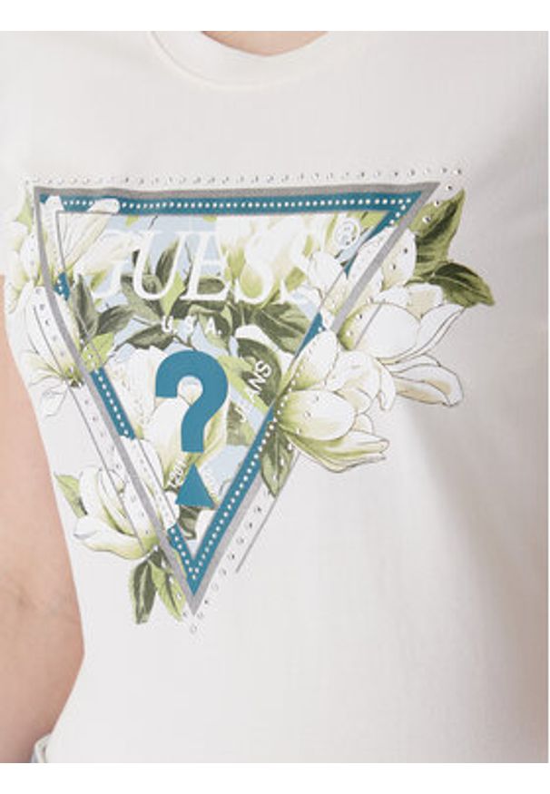 Guess T-Shirt W6RI35 J1314 Écru Slim Fit. Kolor: kremowy. Materiał: bawełna