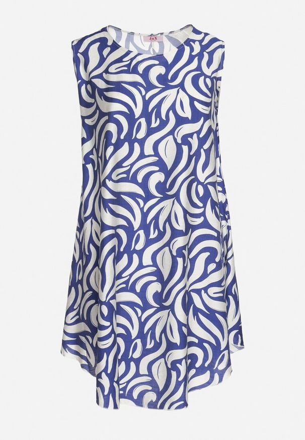 Born2be - Niebieska Rozkloszowana Sukienka z Wiskozy o Trapezowym Kroju Bez Rękawów Folariela. Okazja: na co dzień. Kolor: niebieski. Materiał: wiskoza. Długość rękawa: bez rękawów. Typ sukienki: trapezowe. Styl: klasyczny, casual, elegancki