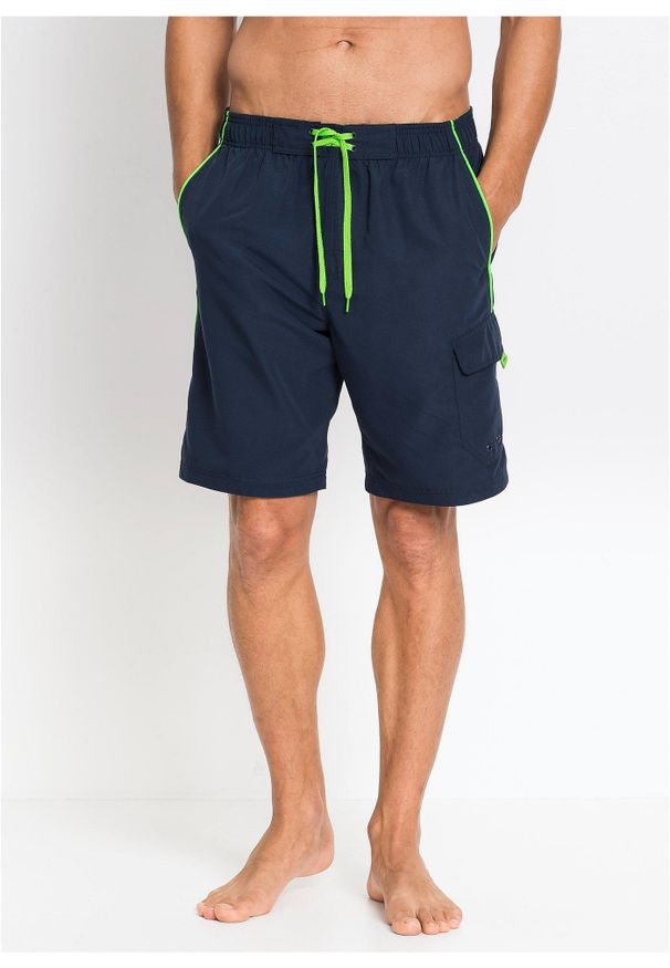bonprix - Męskie szorty kąpielowe z kieszeniami z boku. Okazja: na plażę. Kolor: niebieski. Materiał: mikrofibra