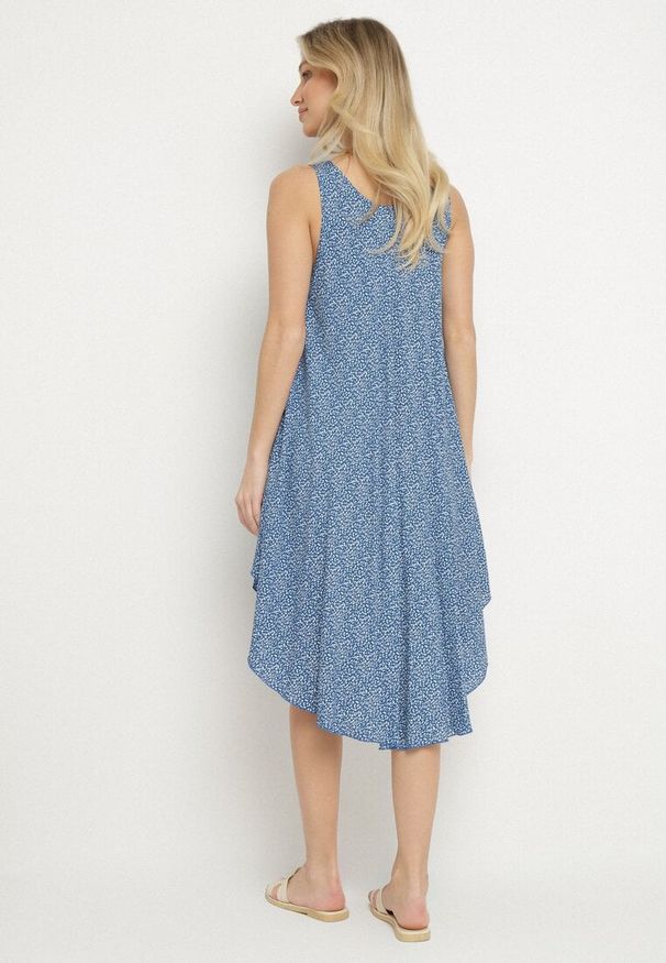 Born2be - Niebieska Rozkloszowana Sukienka z Bawełny w Abstrakcyjny Wzór Ronive. Okazja: na co dzień. Kolor: niebieski. Materiał: bawełna. Typ sukienki: rozkloszowane. Styl: casual, elegancki