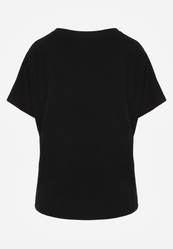 Born2be - Czarny T-shirt Bawełniany Klasyczny o Fasonie Oversize z Dłuższym Tyłem Nemedora. Okazja: na co dzień. Kolor: czarny. Materiał: bawełna. Długość: długie. Styl: klasyczny