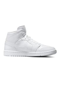 Buty do chodzenia męskie Nike Air Jordan 1 Mid. Zapięcie: sznurówki. Kolor: biały. Materiał: materiał, skóra, syntetyk. Szerokość cholewki: normalna. Model: Nike Air Jordan. Sport: turystyka piesza