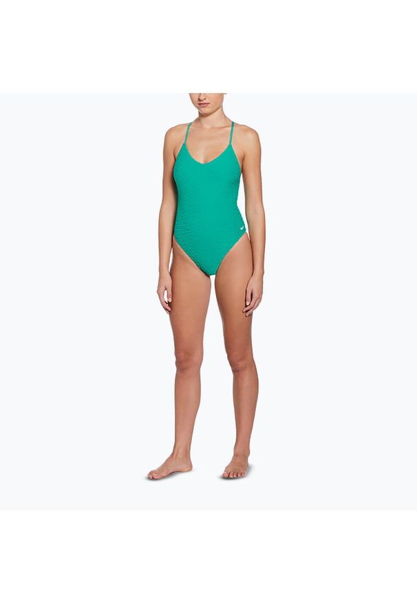 Strój pływacki jednoczęściowy damski Nike Swoosh Link Y-Back. Kolor: zielony