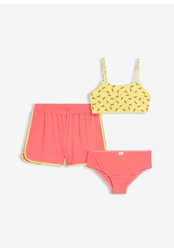 bonprix - Bikini + szorty (komplet 3-cz.). Kolor: różowy